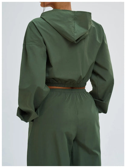 2 Piece Yoga Set Women's Sports Sun Protection Set Zipper Windproof Hooded Sun Protection Leisure Set Outdoor Sports Cycling Set