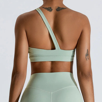 Women One Shoulder Sports Underwear Gym Top Bra Training Women Yoga Bra Stretch High Strength Workout Fitness Women Sports Vest