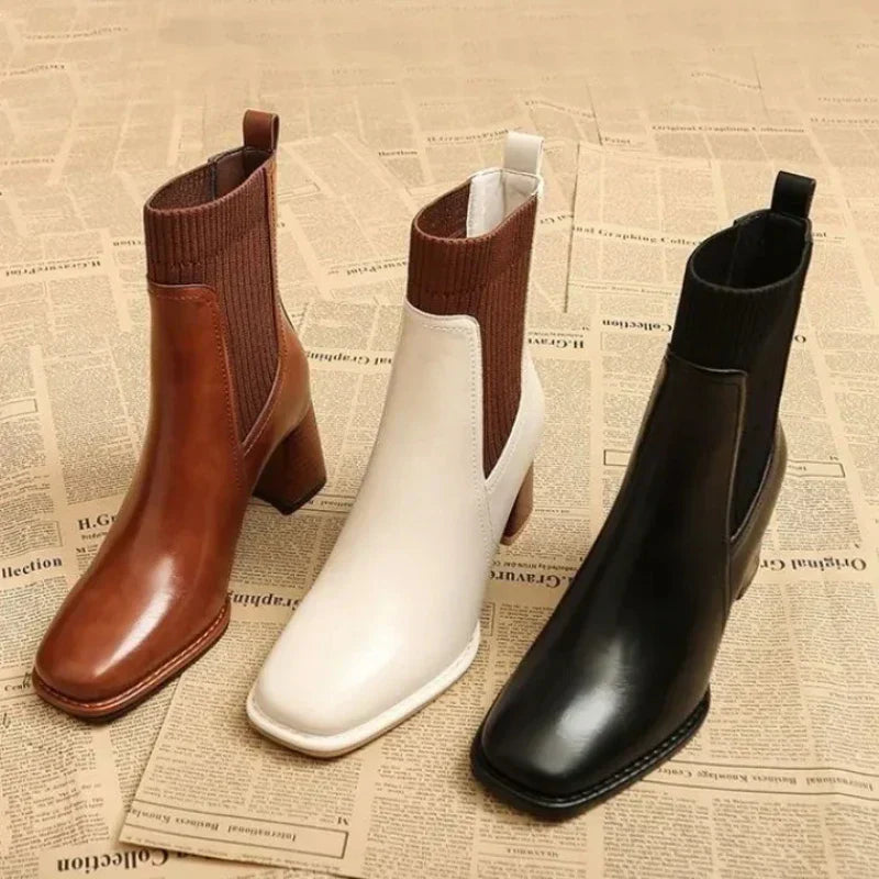 Livia Leather Knit Ankle Boots