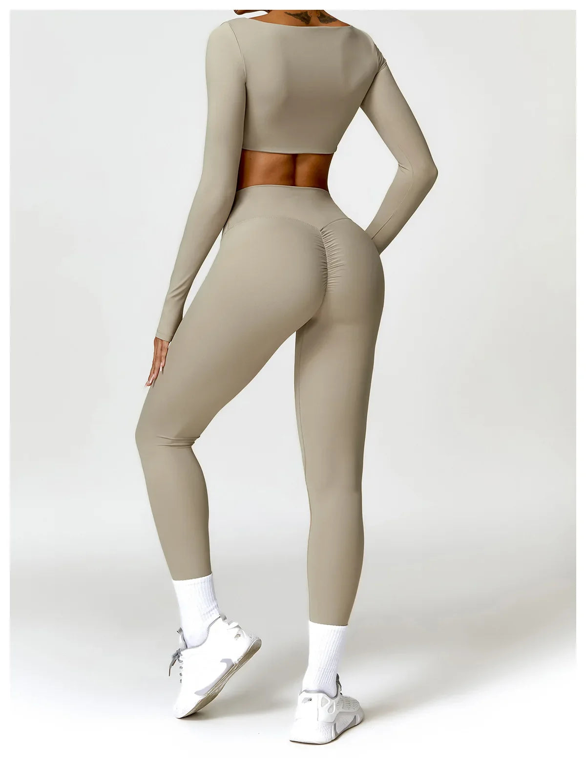 Women Tracksuit Yoga Set 2PCS Sportswear Workout Clothes Athletic Wear Gym Legging Fitness Bra Crop Top Long Sleeve Sports Suits