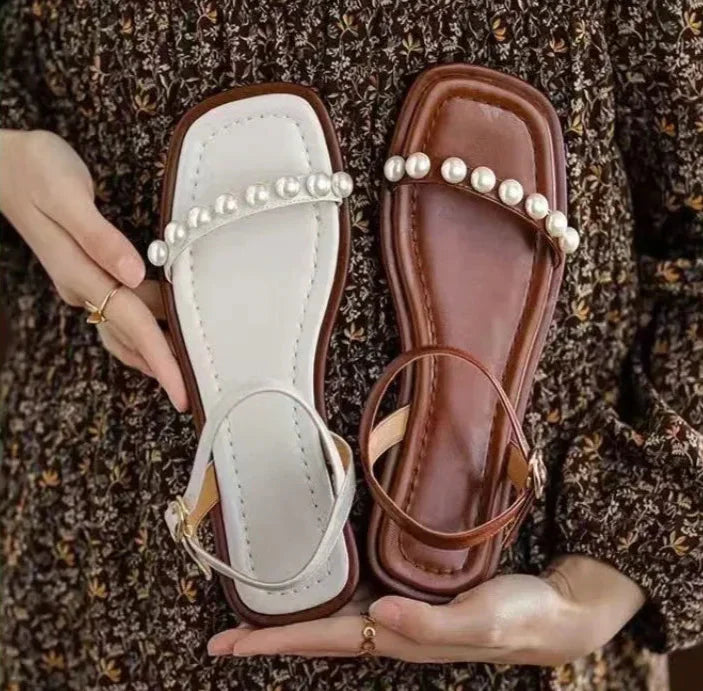 Alessia Pearl Strap Sandals – Women’s Low Heel Cushioned Slides