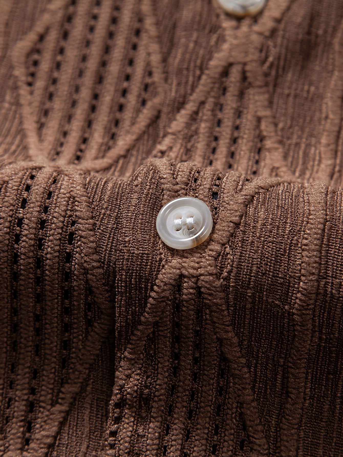 Geometric Jacquard Eyelet Cuban Shirt & Crinkle Textured Straight Leg Pants